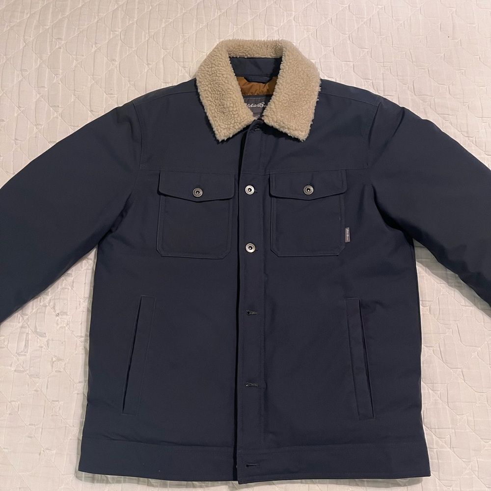 Eddie Bauer Down Trucker Jacket with Sherpa Collar.  Medium.